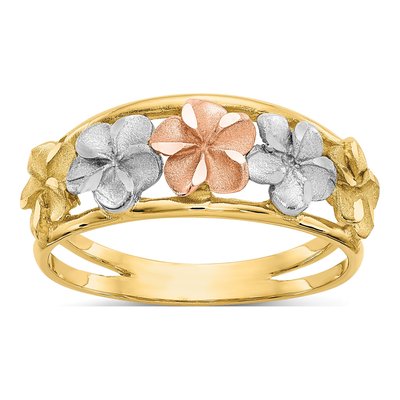 14K Two-Tone Gold Plumeria Flower Ring