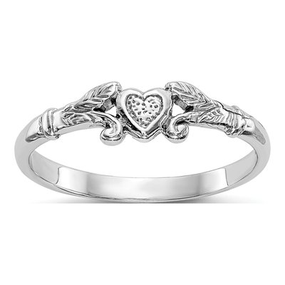 14K White Gold Textured Mini Heart Baby Ring