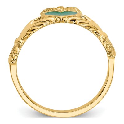 14K Yellow Gold Green Enamel Claddagh Ring – view 3