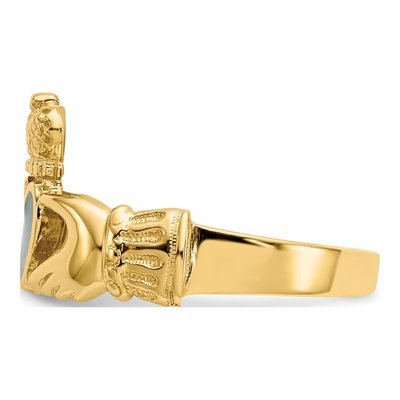 14K Yellow Gold Green Enamel Claddagh Ring – view 5