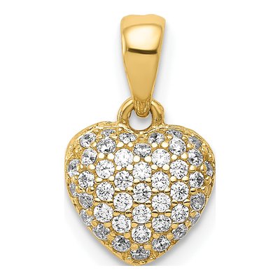 14K Yellow Gold CZ 3D Heart Pendant