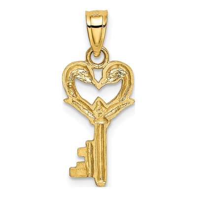 14K Yellow Gold Swans Heart Key Pendant – view 4