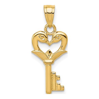 14K Yellow Gold Swans Heart Key Pendant