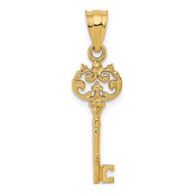 14K Yellow Gold Filigree Key Pendant