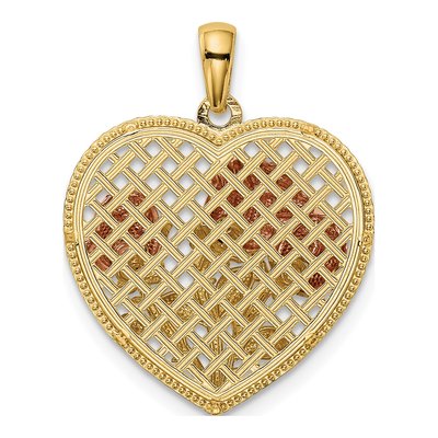 14K Two-Tone Gold Flowers Heart Pendant – view 4