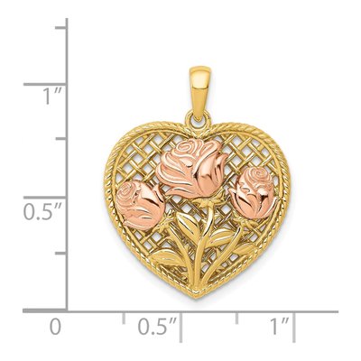 14K Two-Tone Gold Flowers Heart Pendant – view 5