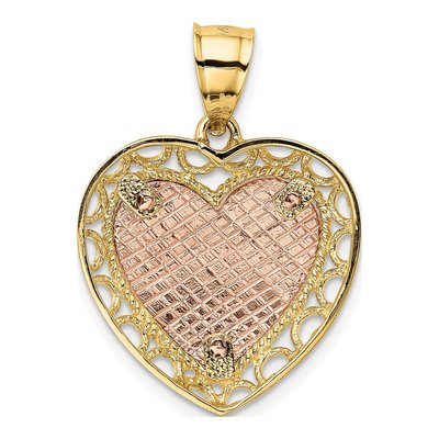 14K Two-Tone Gold Lace Heart Pendant – view 4