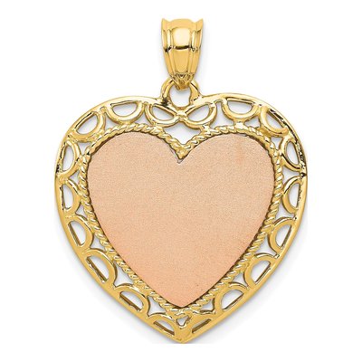 14K Two-Tone Gold Lace Heart Pendant