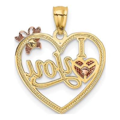 14K Two-Tone Gold I LOVE YOU Heart Butterfly Pendant – view 4