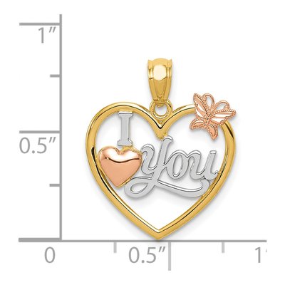 14K Two-Tone Gold I LOVE YOU Heart Butterfly Pendant – view 5