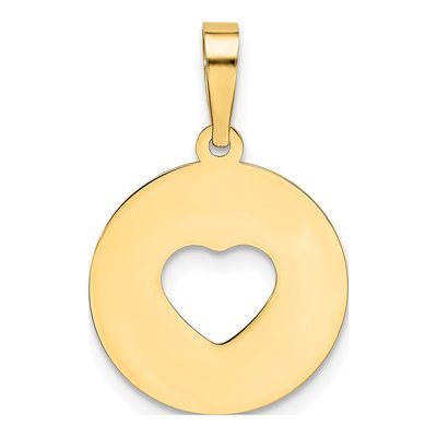 14K Yellow Gold Cut-Out Heart Circle Disc Pendant – view 4