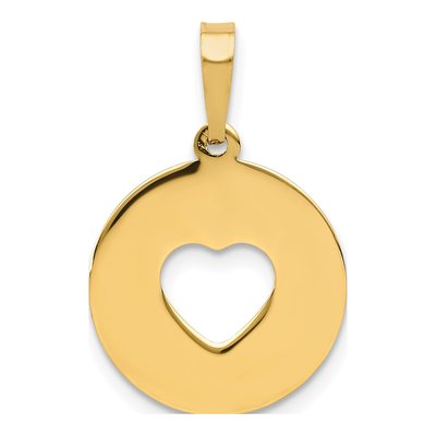 14K Yellow Gold Cut-Out Heart Circle Disc Pendant
