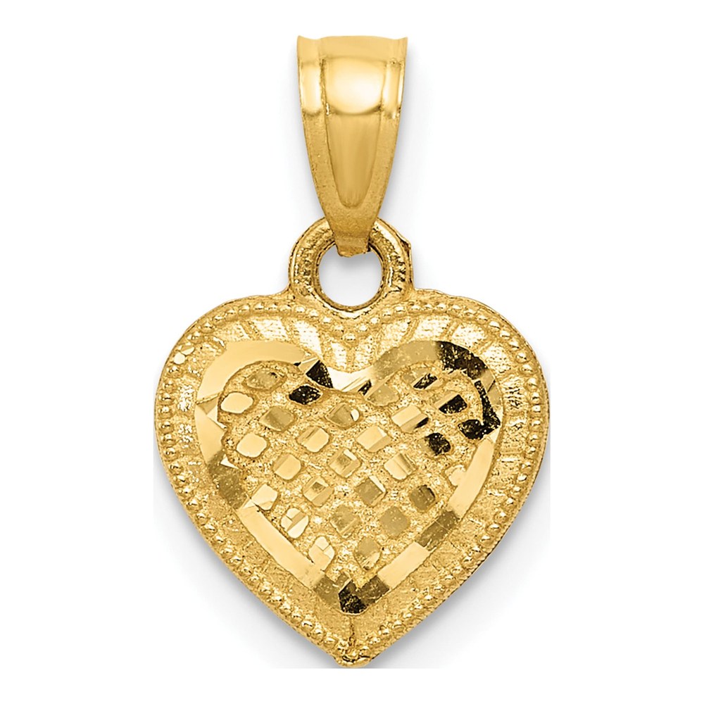 14K Yellow Gold Diamond-Cut Lattice Heart Pendant
