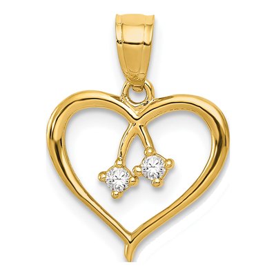 14K Yellow Gold CZ Cut-Out Heart Pendant