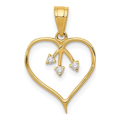 14K Yellow Gold CZ Cut-Out Heart Pendant