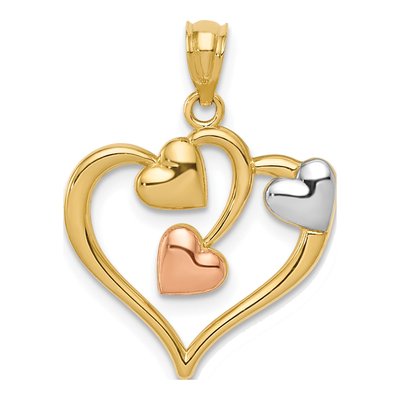 14K Two-Tone Gold Hearts Pendant
