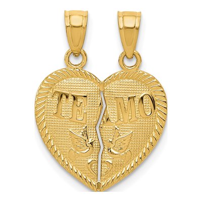 14K Yellow Gold Break-Apart TE AMO Heart Set Pendant
