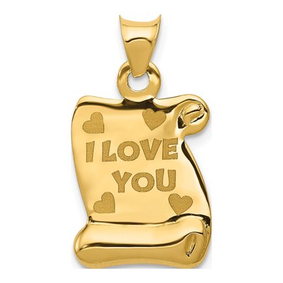 14K Yellow Gold I LOVE YOU Scroll Pendant
