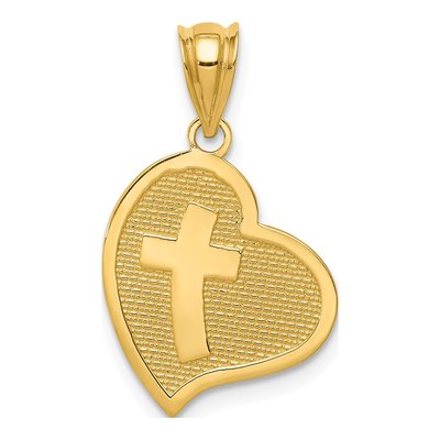 14K Yellow Gold MOM Cross Reversible Heart Pendant – view 4
