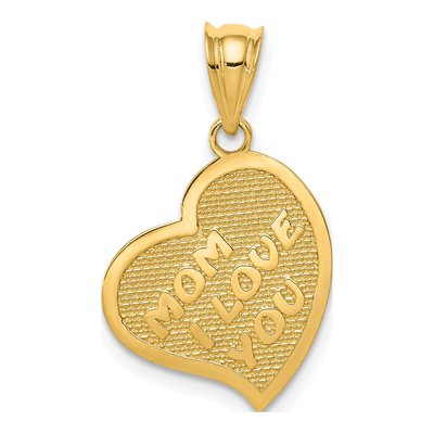 14K Yellow Gold MOM Cross Reversible Heart Pendant