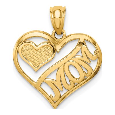 14K Yellow Gold MOM Heart Pendant