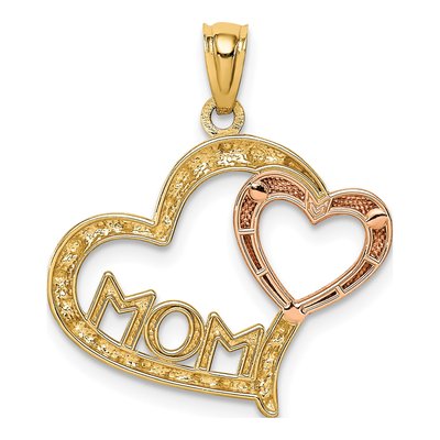 14K Two-Tone Gold Diamond-Cut MOM Heart Pendant – view 4