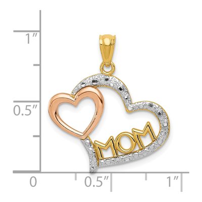 14K Two-Tone Gold Diamond-Cut MOM Heart Pendant – view 5