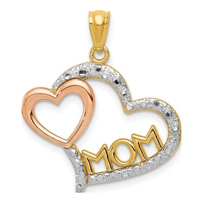 14K Two-Tone Gold Diamond-Cut MOM Heart Pendant