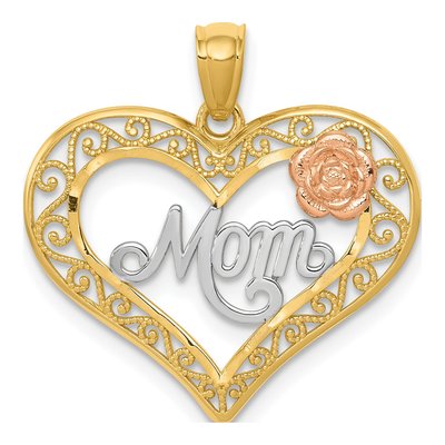 14K Two-Tone Gold MOM Heart Pendant