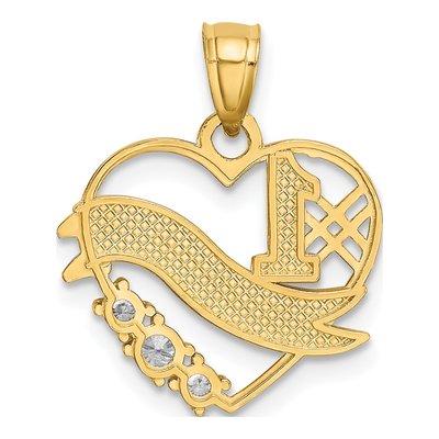 14K Yellow Gold CZ Daughter Heart Number 1 Pendant – view 4