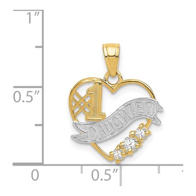 14K Yellow Gold CZ Daughter Heart Number 1 Pendant – view 5