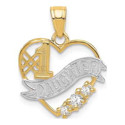 14K Yellow Gold CZ Daughter Heart Number 1 Pendant