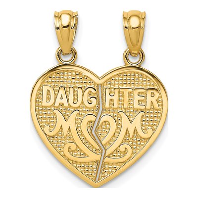 14K Yellow Gold Daughter-Mom Heart Set Pendant