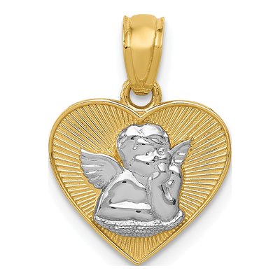 14K Yellow Gold Guardian Angel Heart Pendant