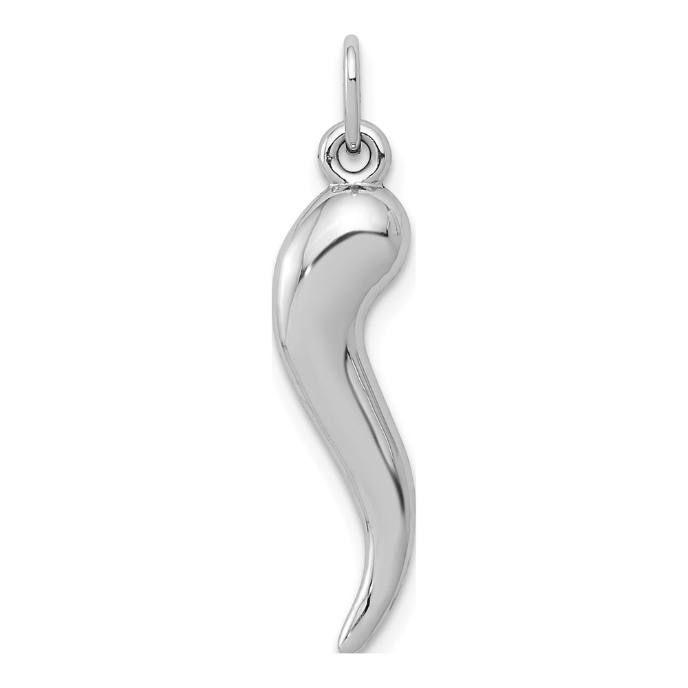 14K White Gold 3-D Italian Horn Charm Pendant
