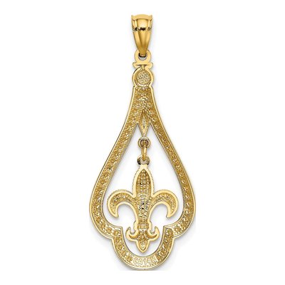 14K Yellow Gold Fleur de Lis Dangle Pendant – view 4