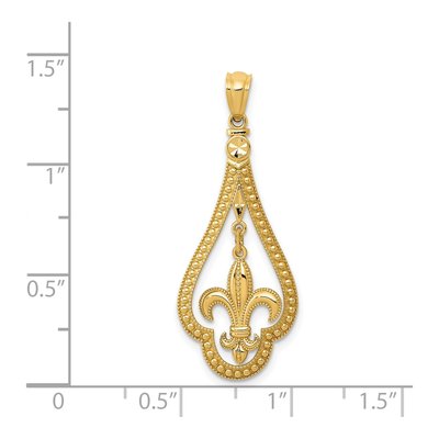14K Yellow Gold Fleur de Lis Dangle Pendant – view 5