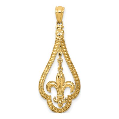 14K Yellow Gold Fleur de Lis Dangle Pendant