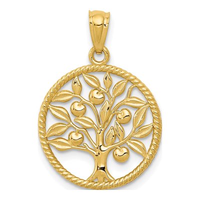 14K Yellow Gold Tree of Life Round Pendant