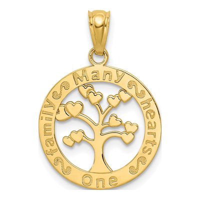 14K Yellow Gold Family Tree Heart Pendant