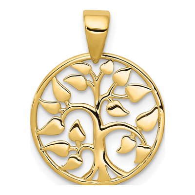 14K Yellow Gold Tree Circle Pendant