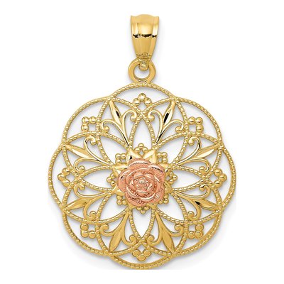 14K Two-Tone Gold Filigree Pendant