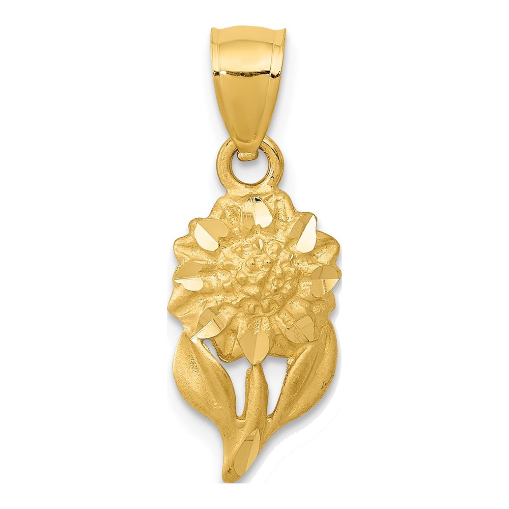14K Yellow Gold Diamond-Cut Sunflower Pendant
