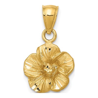 14K Yellow Gold Hibiscus Flower Pendant