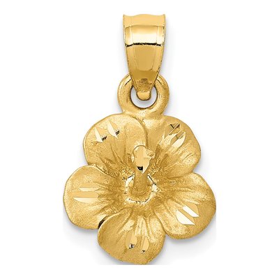 14K Yellow Gold Hibiscus Flower Pendant