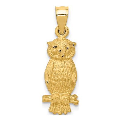 14K Yellow Gold Diamond-Cut Owl Pendant