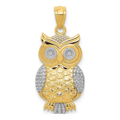 14K Yellow Gold Textured Owl Pendant