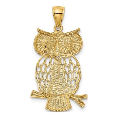 14K Yellow Gold Diamond-Cut Owl Pendant – view 4