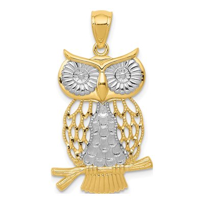 14K Yellow Gold Diamond-Cut Owl Pendant