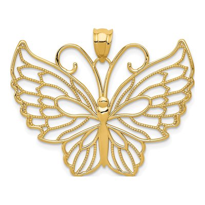 14K Yellow Gold Filigree Butterfly Pendant
